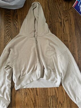 Gilly Hicks Neutral Tan Sherpa Hoodie Zip-Up